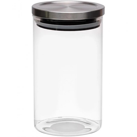 Pote 1 Litro 17,5cm Vidro Hermético Com Tampa Inox